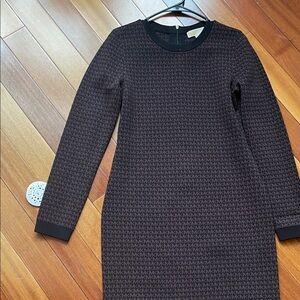 Michael Kors Black and Brown MK Logo Long Sleeve Sheath Dress